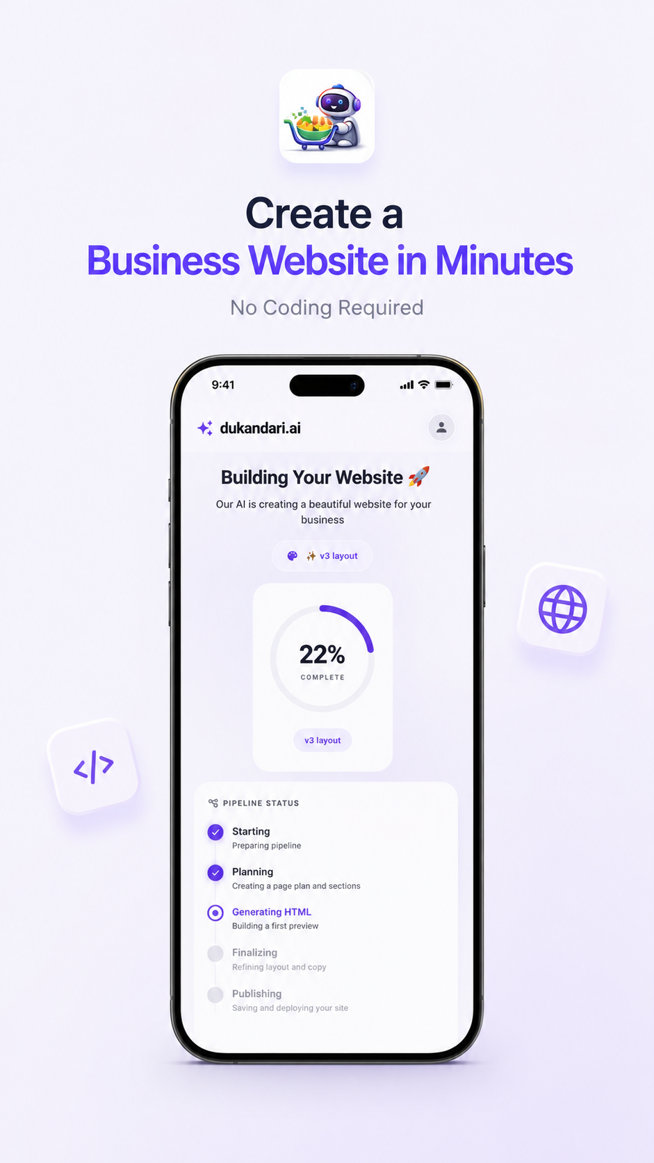 Create a business website in minutes with no coding